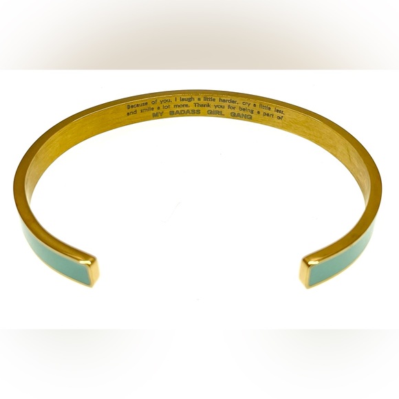 3 for $30 Badass Girl Gang Mint&Lily Gold Tone Blue Enamel Message Cuff Bracelet - Picture 3 of 8